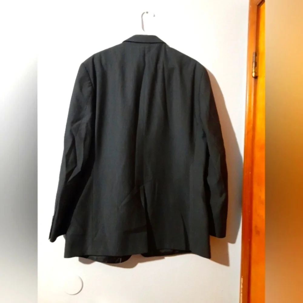 Geoffrey Beene Men's Black Lined Pattern Button Suit Jacket Coat Size 46L